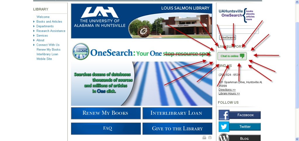 UAH Salmon Library, Front Page